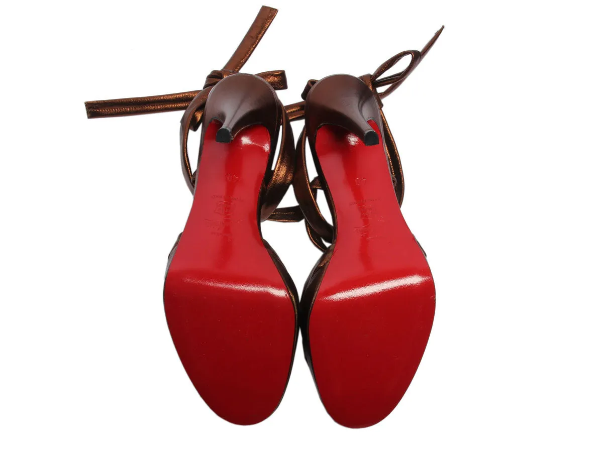 Louboutin Bronze Leather Ankle Wrap Braided Sandals