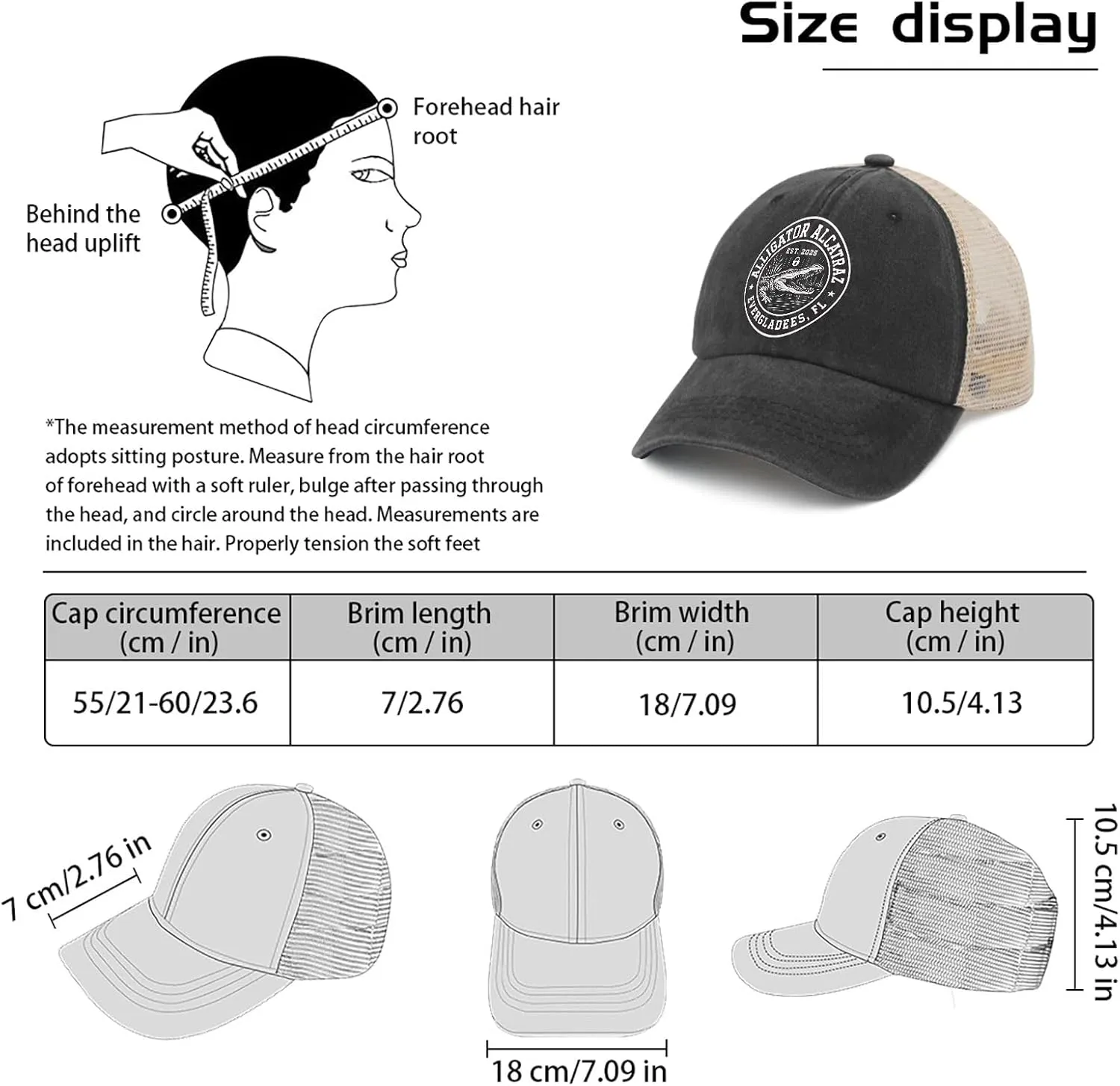 Made in US Florida Everglades Alligator Alcatraz Hat for Women Baseball Caps Classic Washed Dad Hats