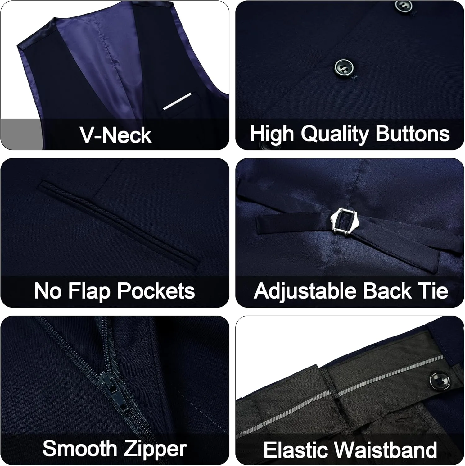 MAGE MALE Men's 3 Pieces Suit Elegant Solid One Button Slim Fit Single Breasted Party Blazer Vest Pants Set