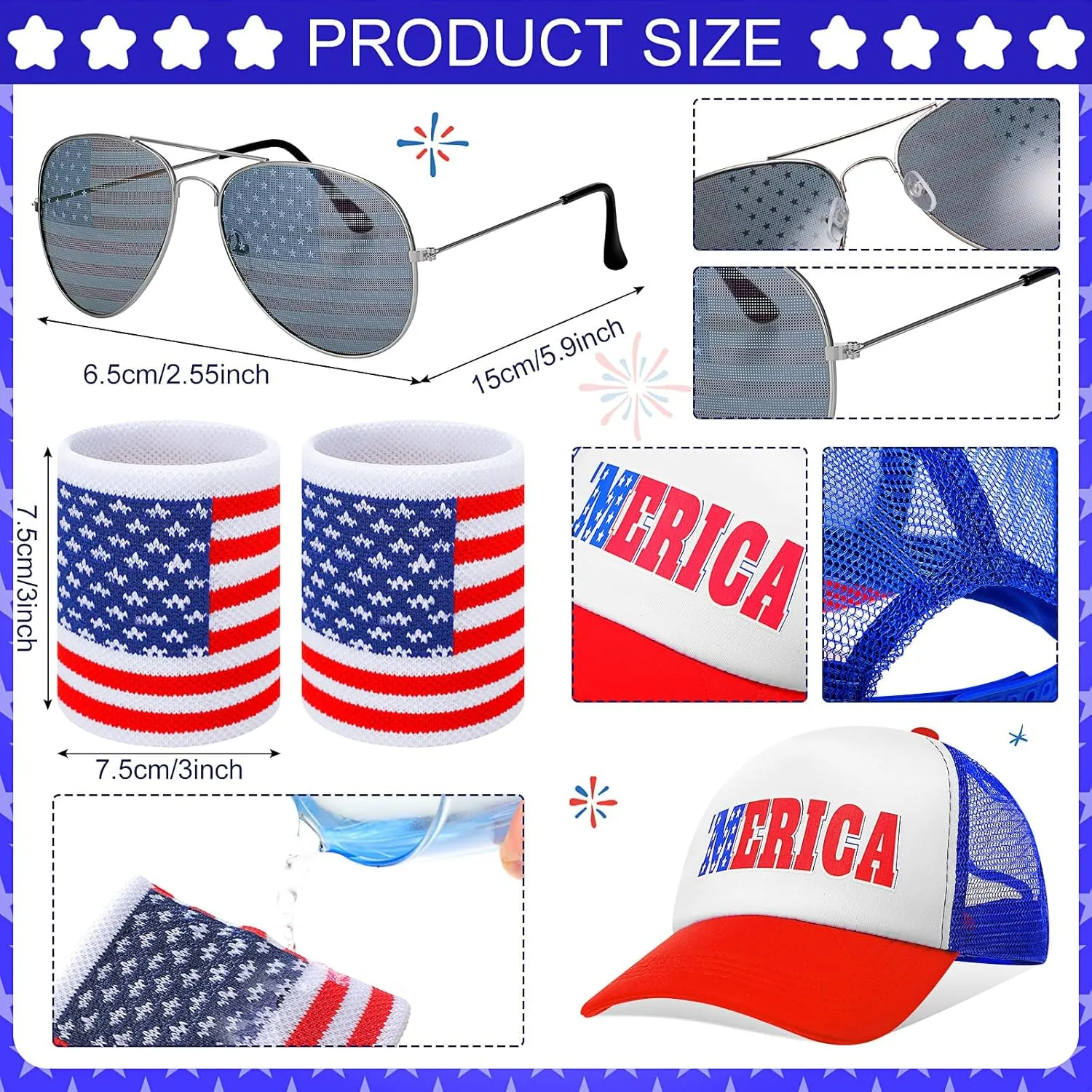 Mepase Men's 4th of July Outfits Patriotic Fanny Pack Beer Belt Flag Pants Sweat Bands for National Day Accessories(M)