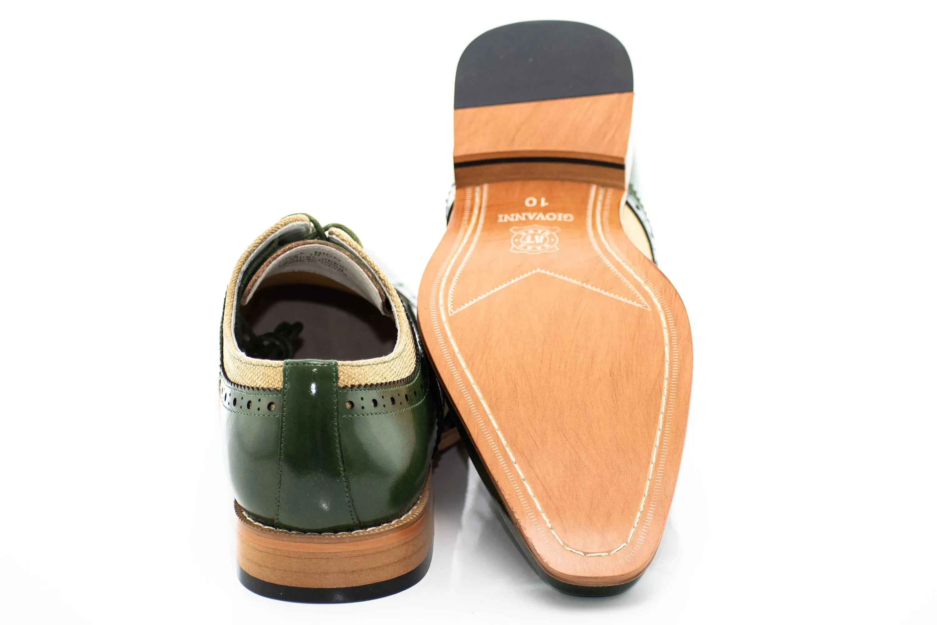 Olive and Natural Brogue Wingtip Lace-Up