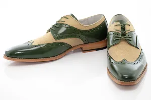Olive and Natural Brogue Wingtip Lace-Up