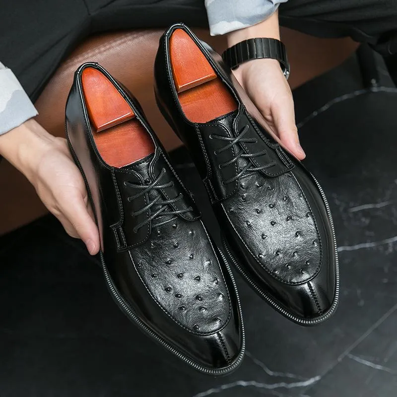 Ostrich Print Lace-Up Derby Shoes