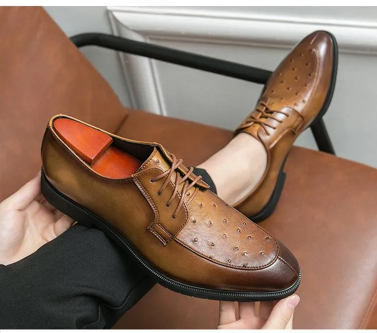 Ostrich Print Lace-Up Derby Shoes