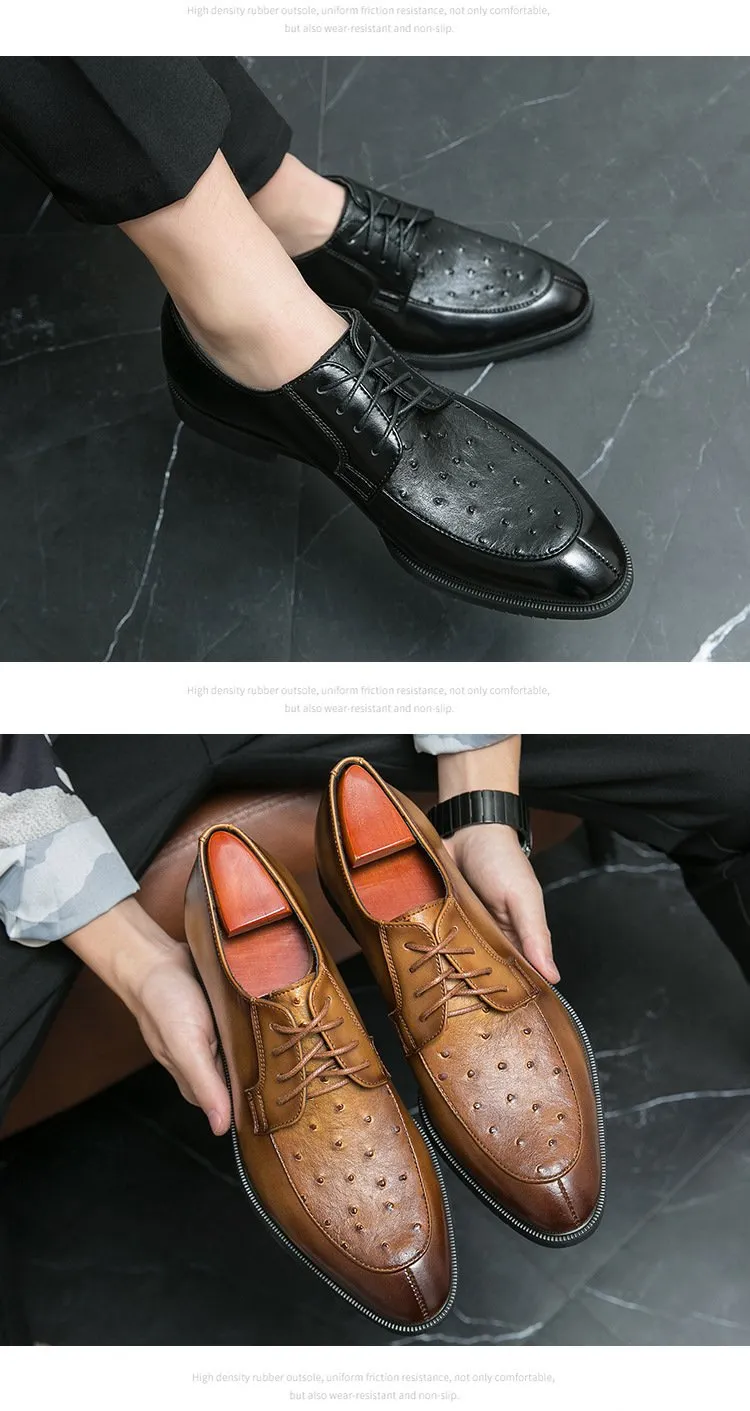 Ostrich Print Lace-Up Derby Shoes