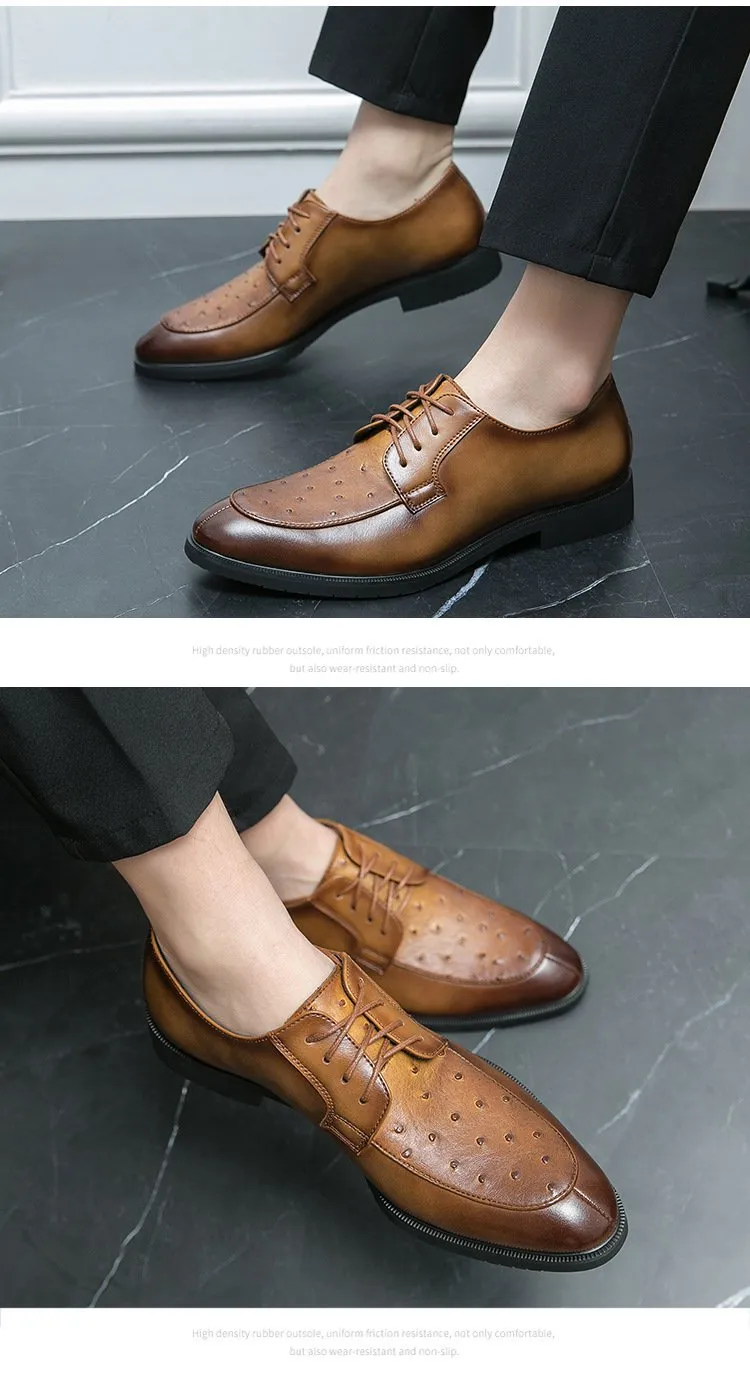 Ostrich Print Lace-Up Derby Shoes