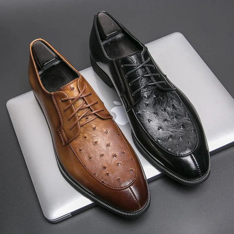 Ostrich Print Lace-Up Derby Shoes