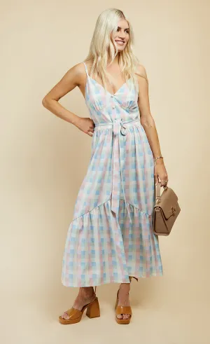 Pastel Check Button Detail Midi Dress