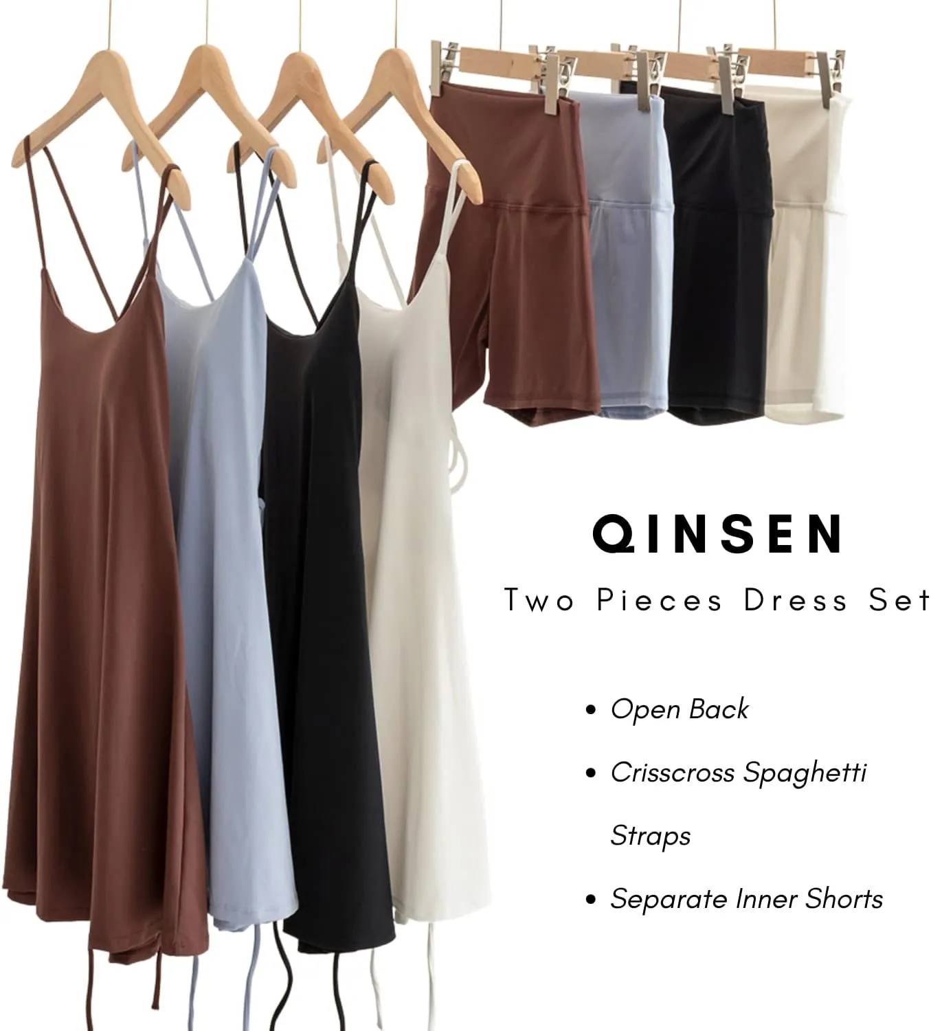 QINSEN Womens Two Pieces Tennis Dress with Shorts Workout Open Back Active Golf Dresses