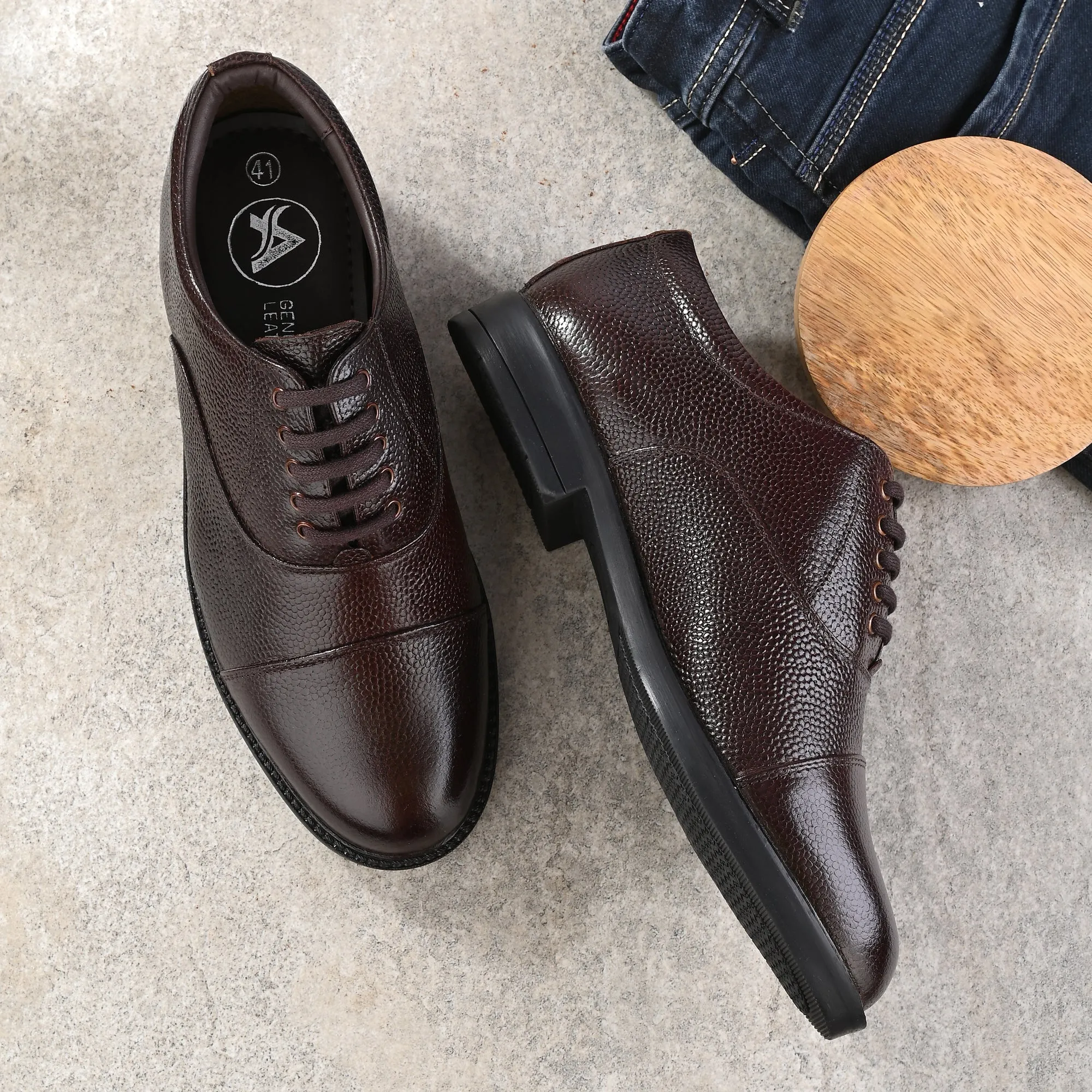 Refined Full Grain Leather Derby Lace Ups