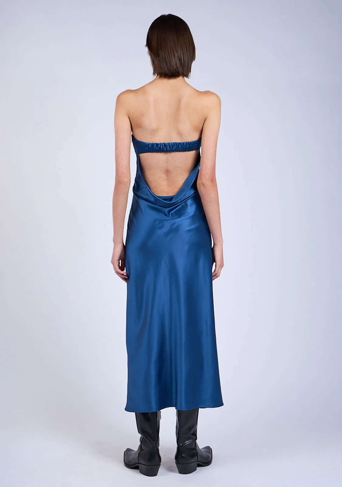Satin Strapless Open Back With Lining Midi Dress