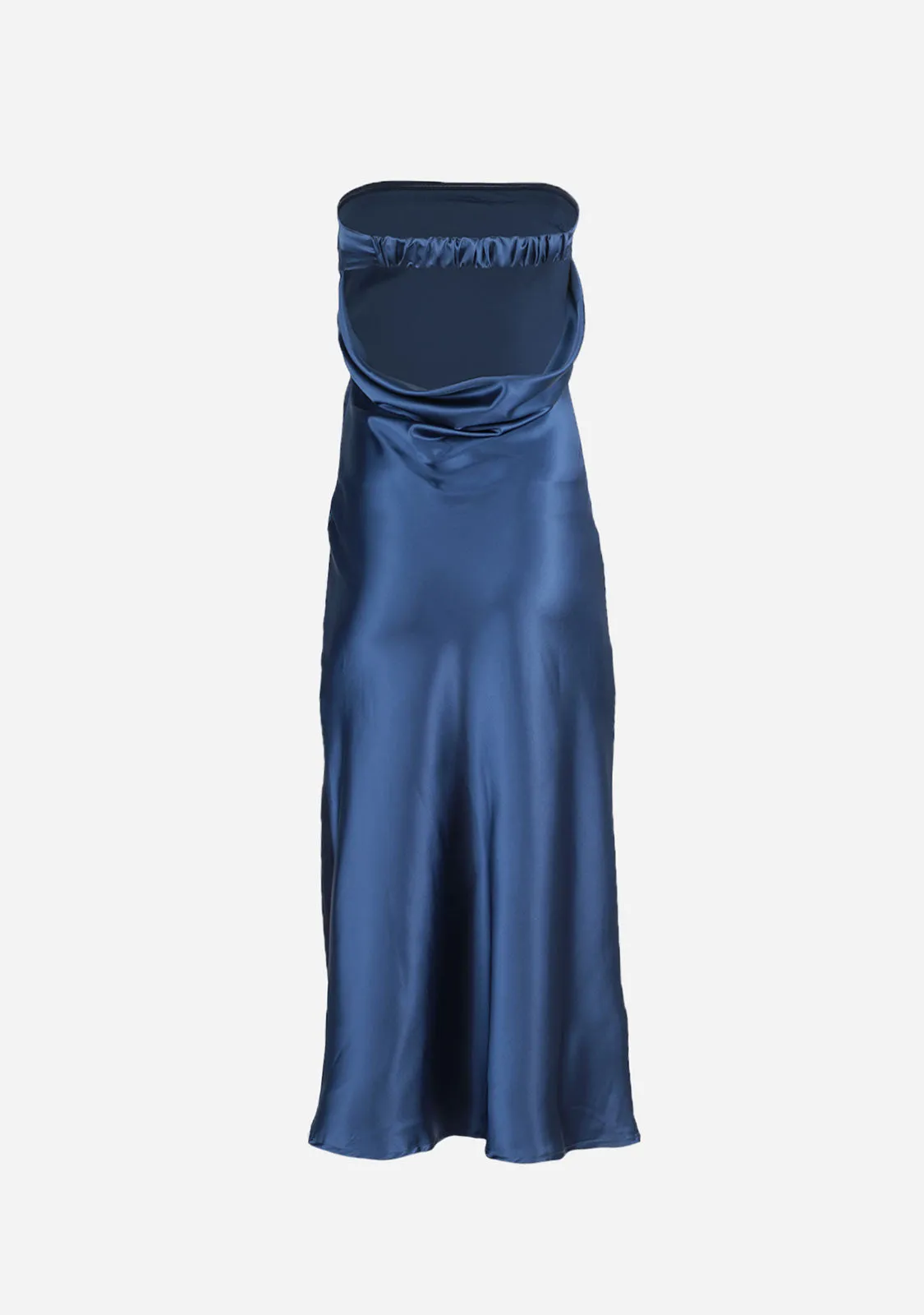 Satin Strapless Open Back With Lining Midi Dress