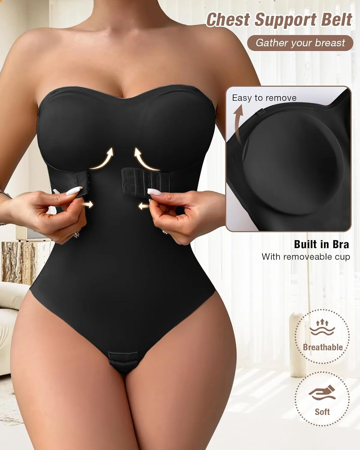 Shapewear Bodysuit Tummy Control Strapless Bra Shapewear for Women Strapless Faja Body Shaper Thong Light Shapewear