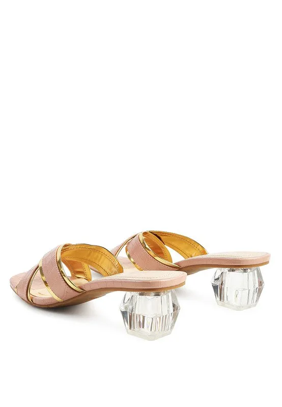 STELLAR GOLD LINE Croc Textured Low Heel Sandals
