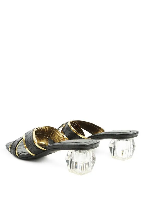 STELLAR GOLD LINE Croc Textured Low Heel Sandals