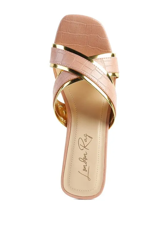 STELLAR GOLD LINE Croc Textured Low Heel Sandals
