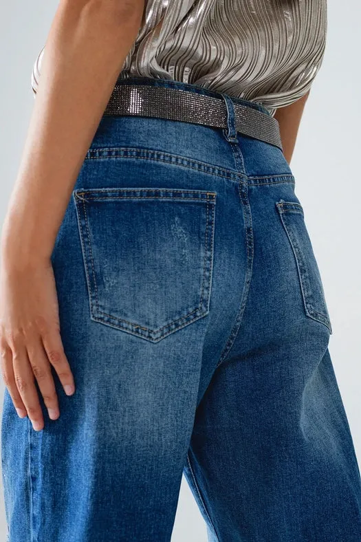 Straight Distressed Jeans with Paint Stains Details