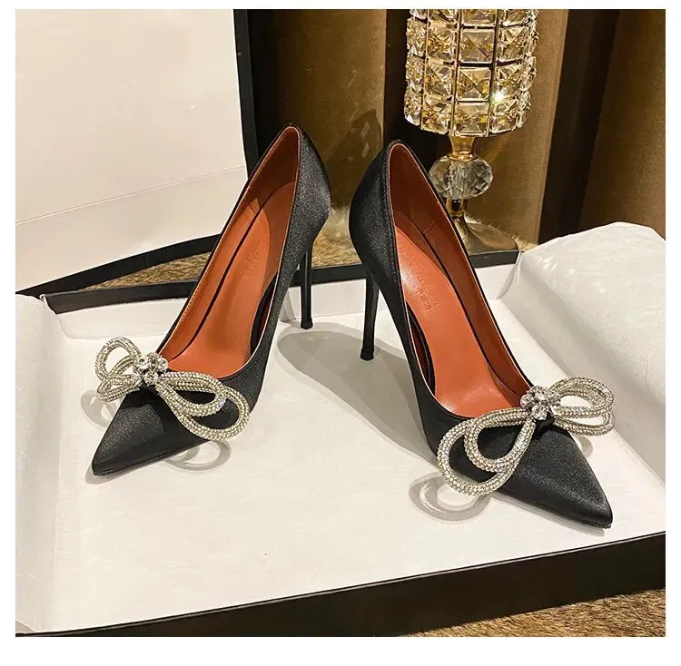 Sweet Rhinestone Bow Knot Pump Heels