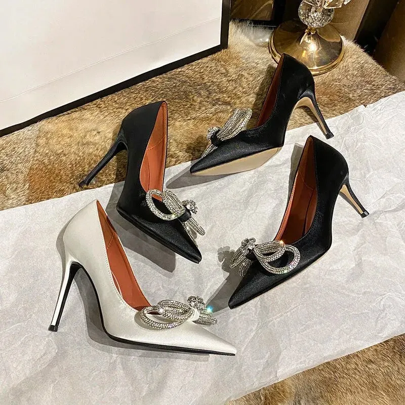 Sweet Rhinestone Bow Knot Pump Heels