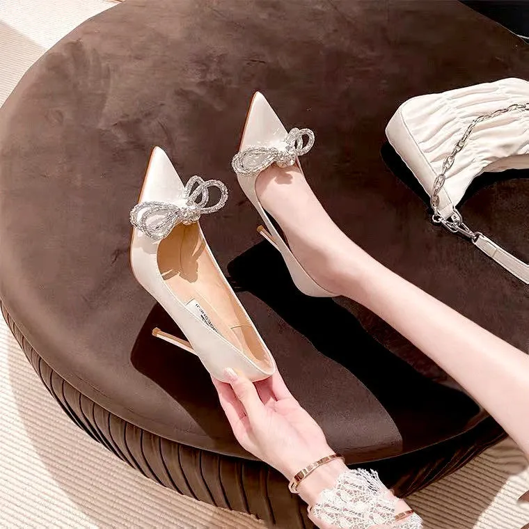 Sweet Rhinestone Bow Knot Pump Heels