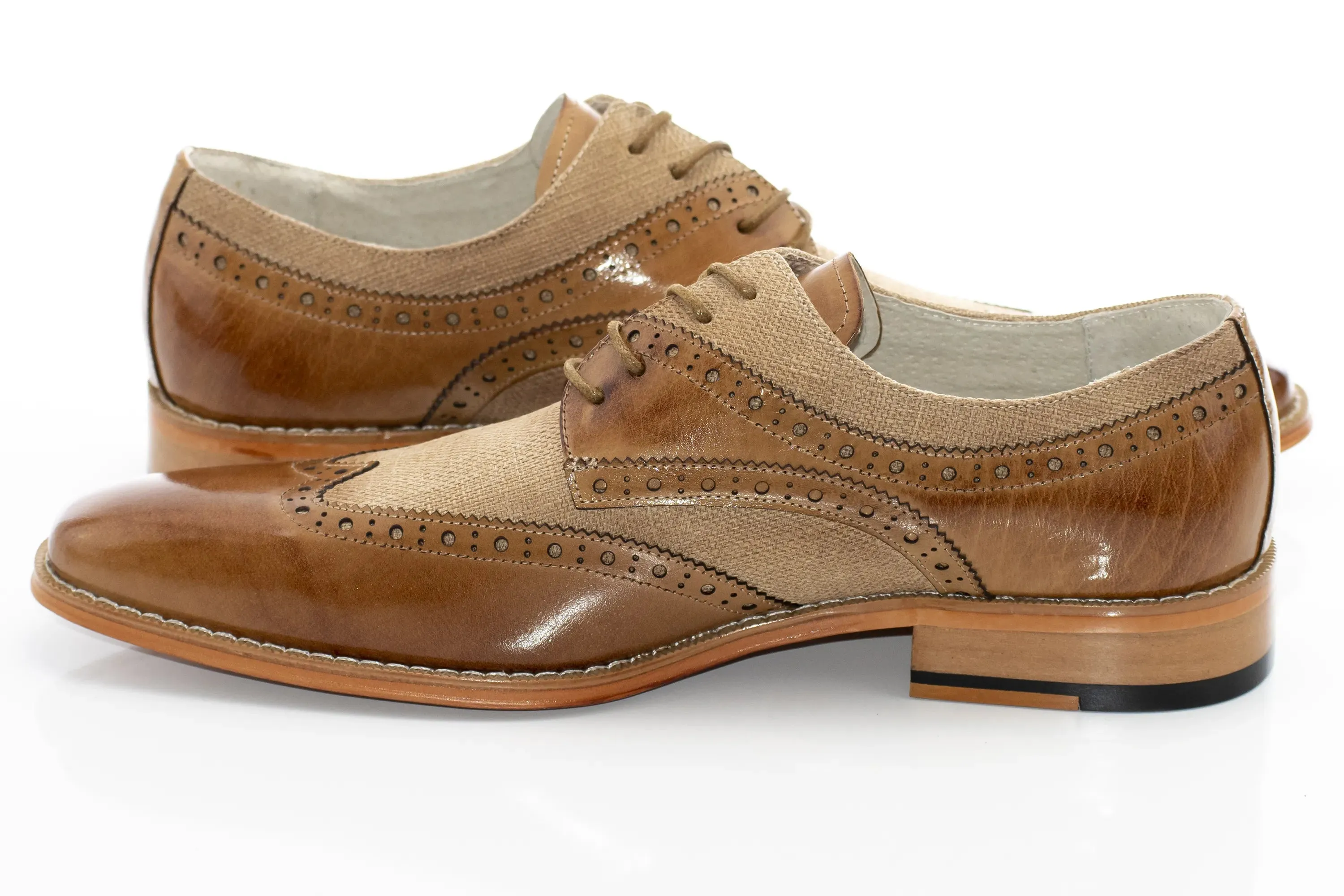 Tan Brogue Wingtip Lace-Up