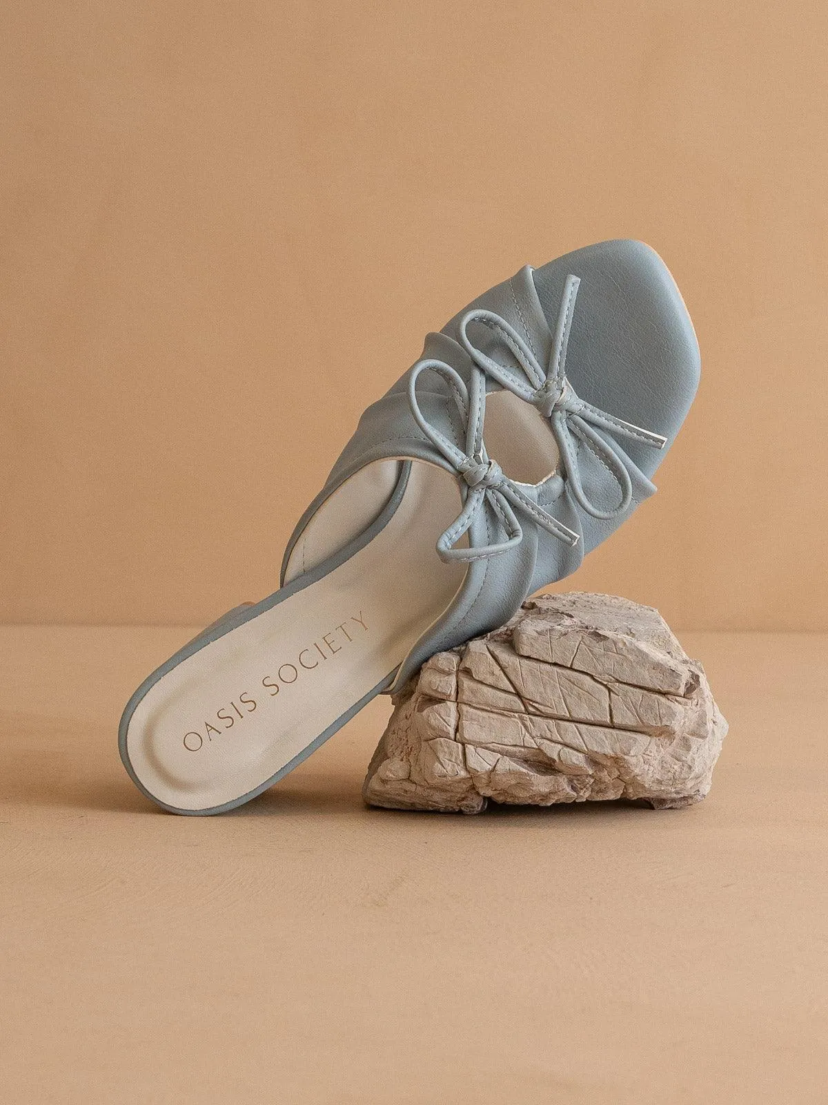 The Emerald | Blue Double Bow Peep Hole Sandal