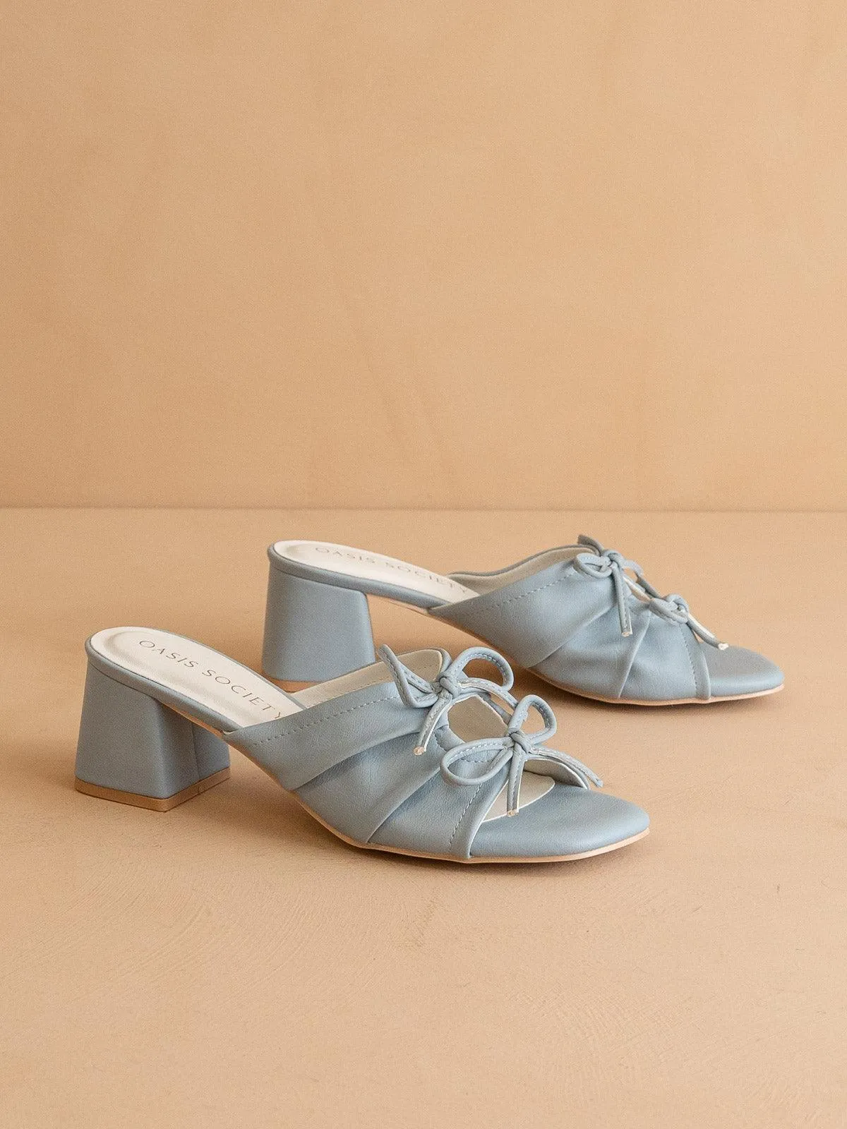 The Emerald | Blue Double Bow Peep Hole Sandal
