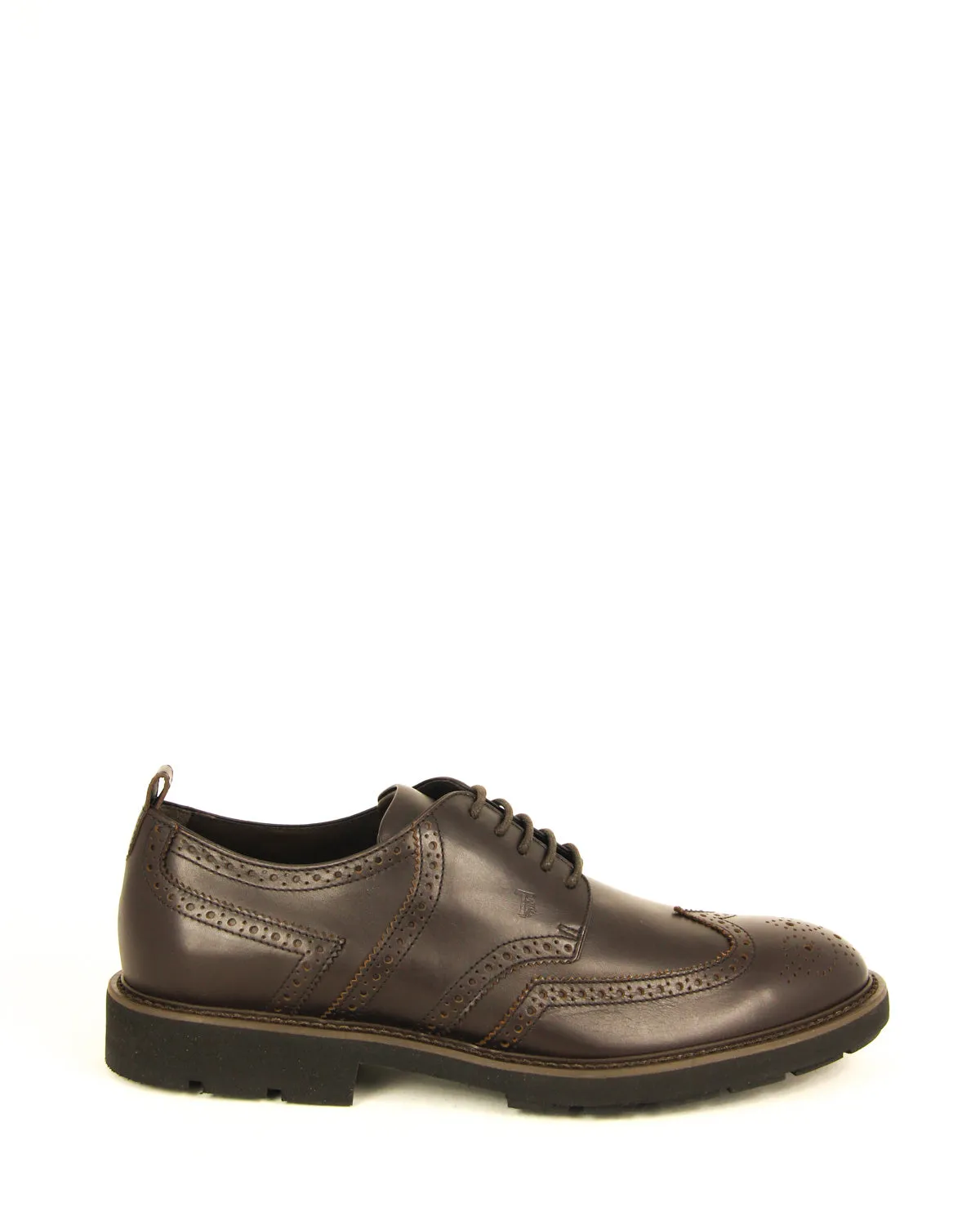 Tod's Men's Derby Brown Leather Elegant Lace Up Wingtip Round Toe Shoes