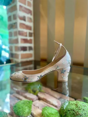 VALENTINO Nude Star Sequin Ankle Strap Heels SZ 39.5