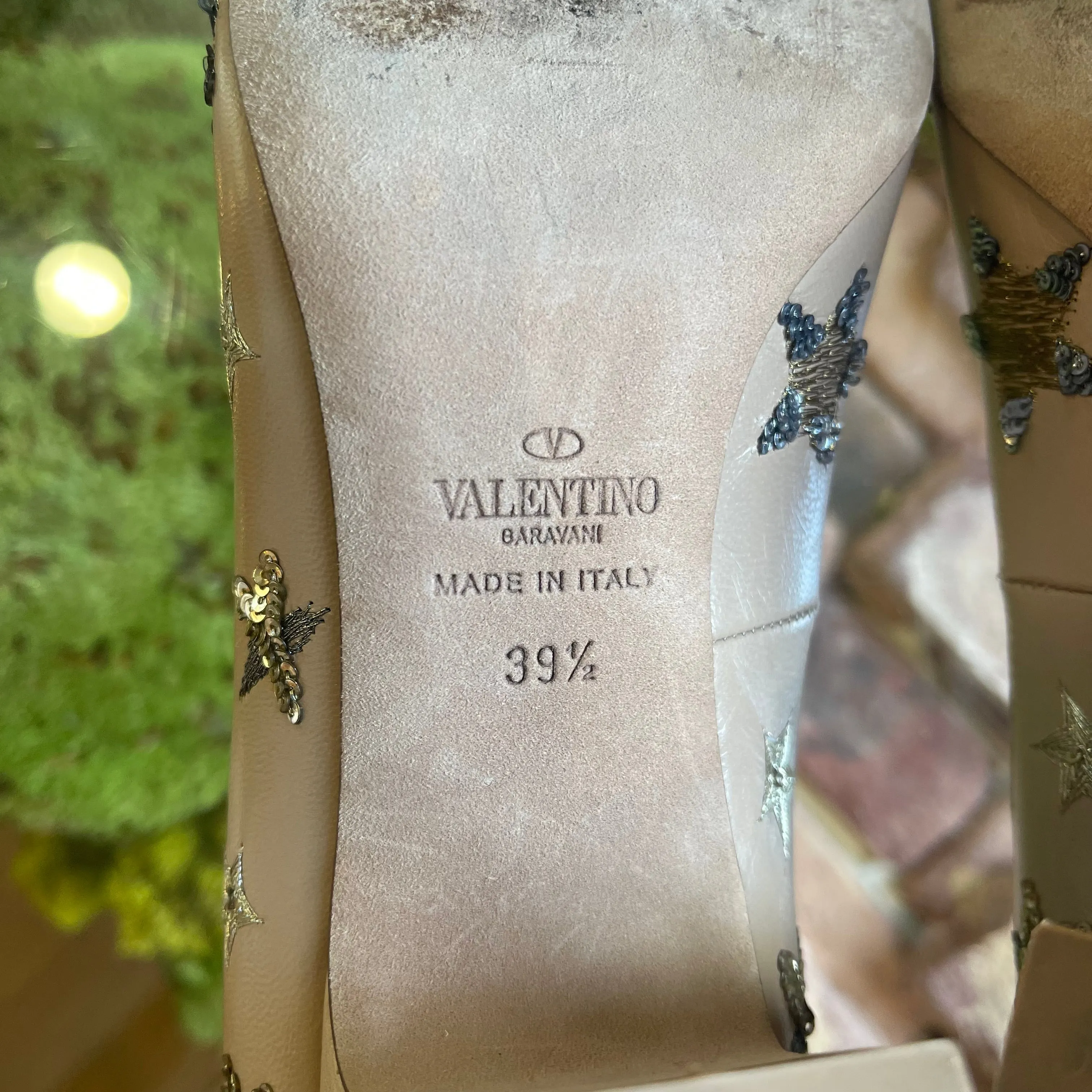VALENTINO Nude Star Sequin Ankle Strap Heels SZ 39.5
