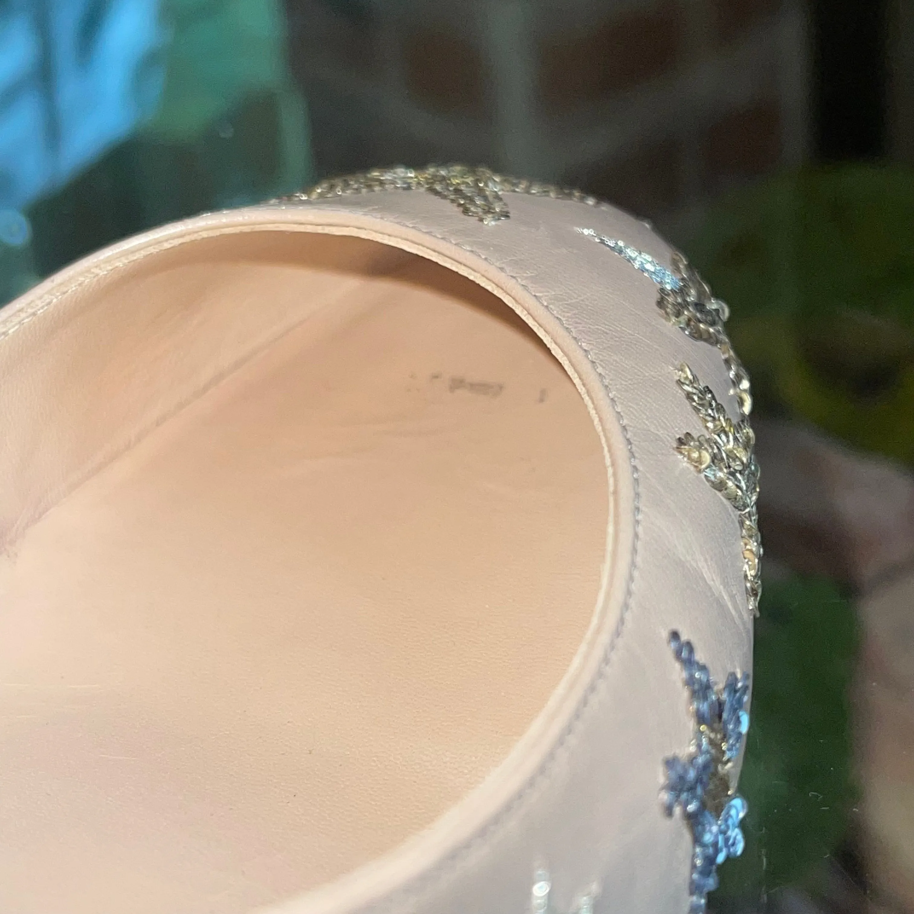 VALENTINO Nude Star Sequin Ankle Strap Heels SZ 39.5