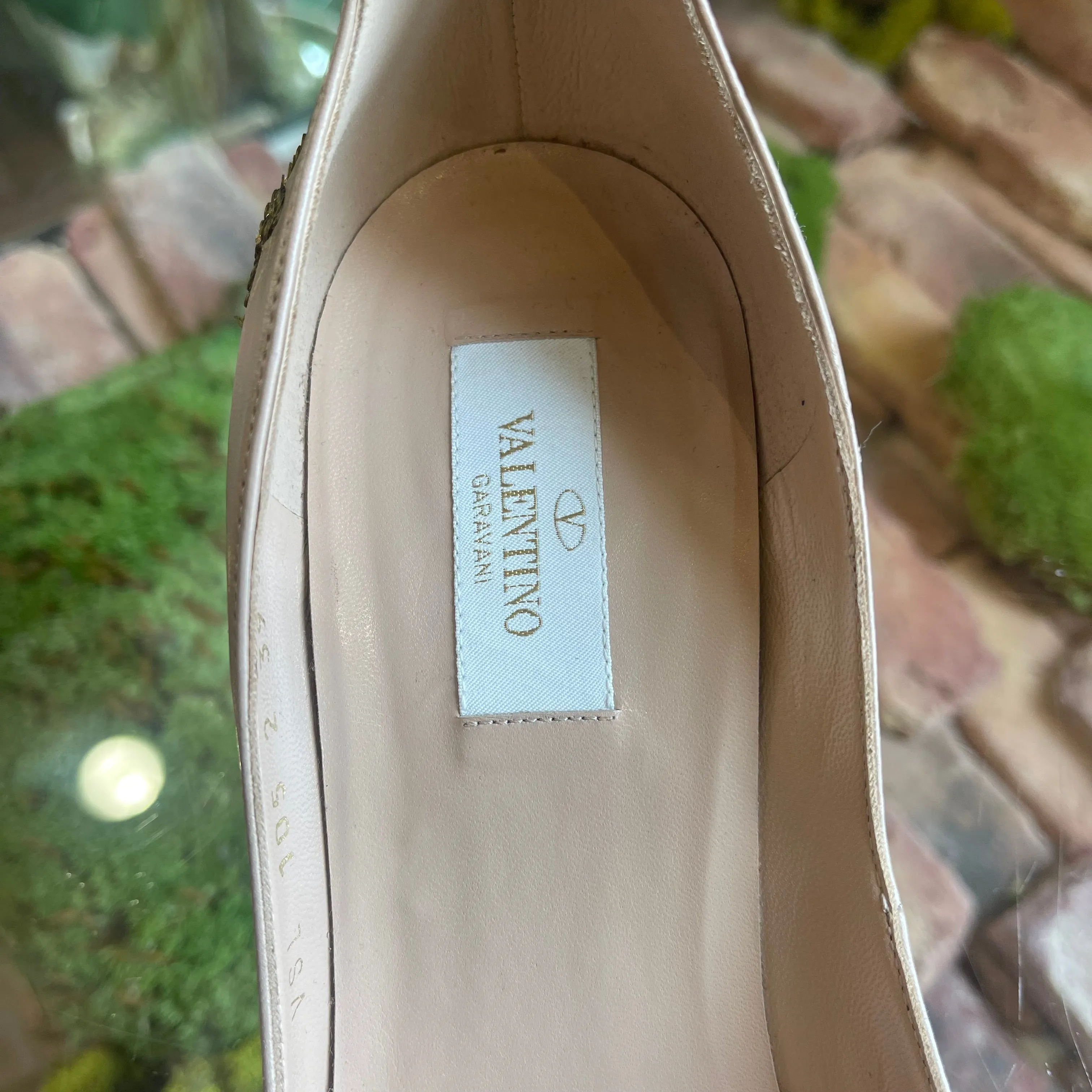 VALENTINO Nude Star Sequin Ankle Strap Heels SZ 39.5