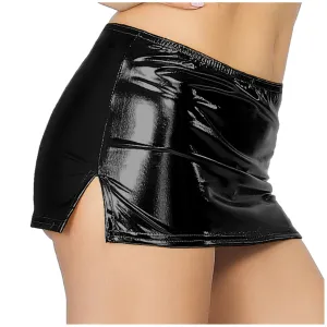 Women Fashion Micro Skirt Shiny Metallic Faux Leather Miniskirt