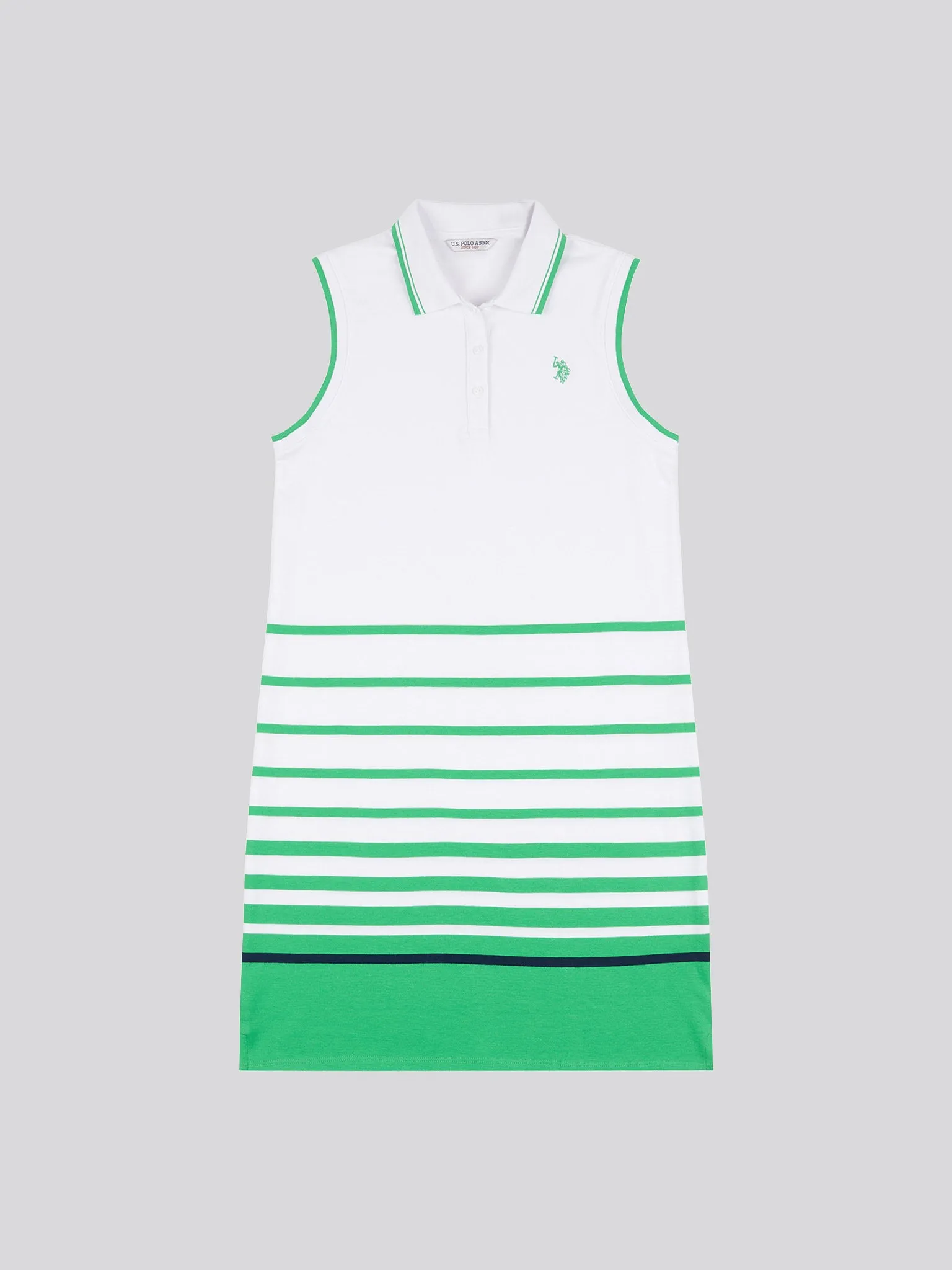 Womens Border Stripe Sleeveless Polo Dress in Island Green
